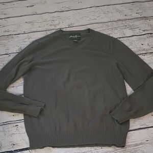 Eddie Bauer Men's Olive Green Cotton V Neck Sweater XLT
